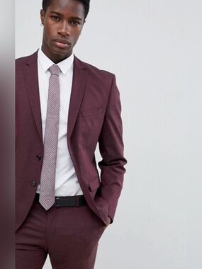 Selected Homme Slim Fit Suit Jacket in Red Dahlia Men’s 38R Business Casual